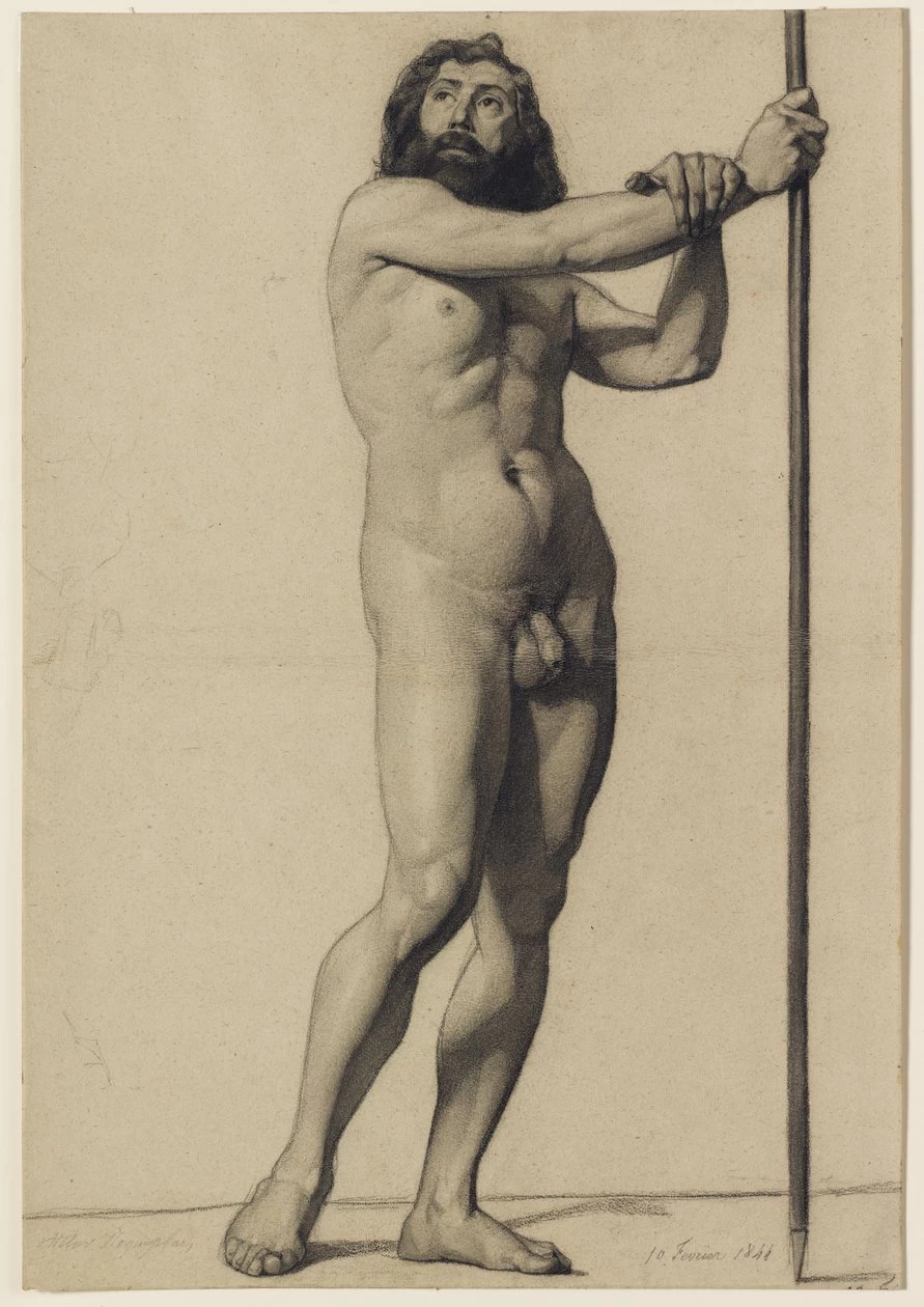 Alfred Émile Stevens - 173, Studio di Figura Accademica. Nudo Maschile con Bastone, Clark Art Institute, Williamstown